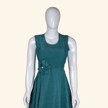 Peacock Blue Floral Long Frock (2)