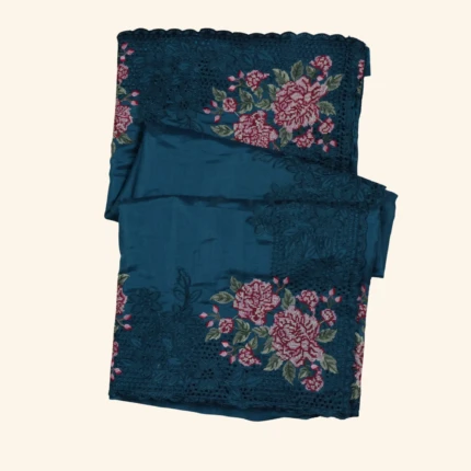 peacock blue Soft Chanderi Saree (1)
