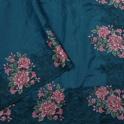 peacock blue Soft Chanderi Saree (3)