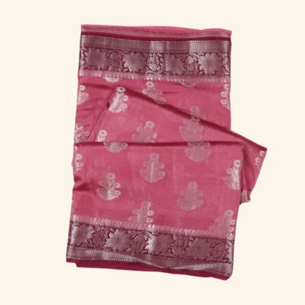 Pink Banarasi Silk Saree with Floral Zari Border & Brocade Pallu (1)