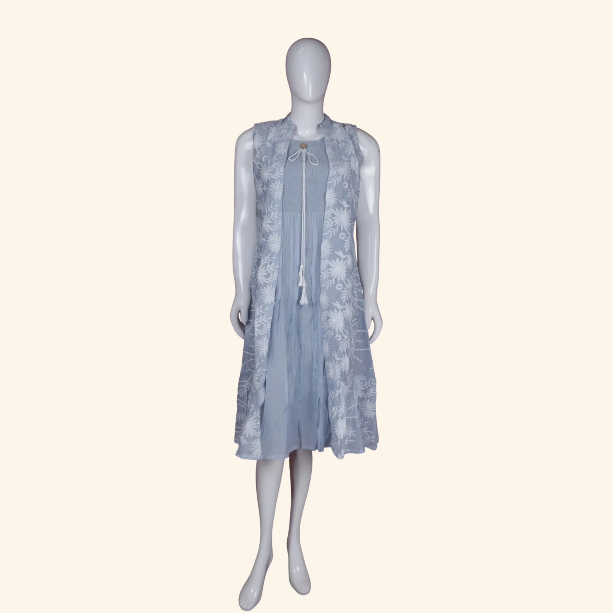 Powder Blue Embroidered Layered Long Frock (1) Powder Blue Embroidered Layered Long Frock (1)