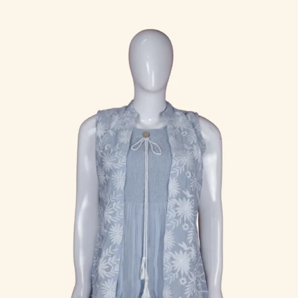 Powder Blue Embroidered Layered Long Frock (2)
