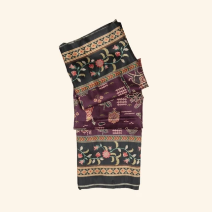 Purple Olive Green Border Floral Motif Saree (1)