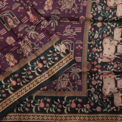 Purple Olive Green Border Floral Motif Saree (2)