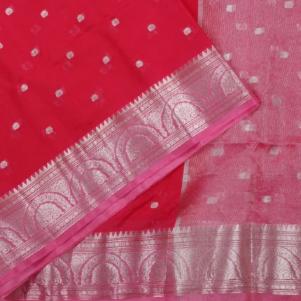 Red Saree with Silver Zari Butti & Traditional Border (2)