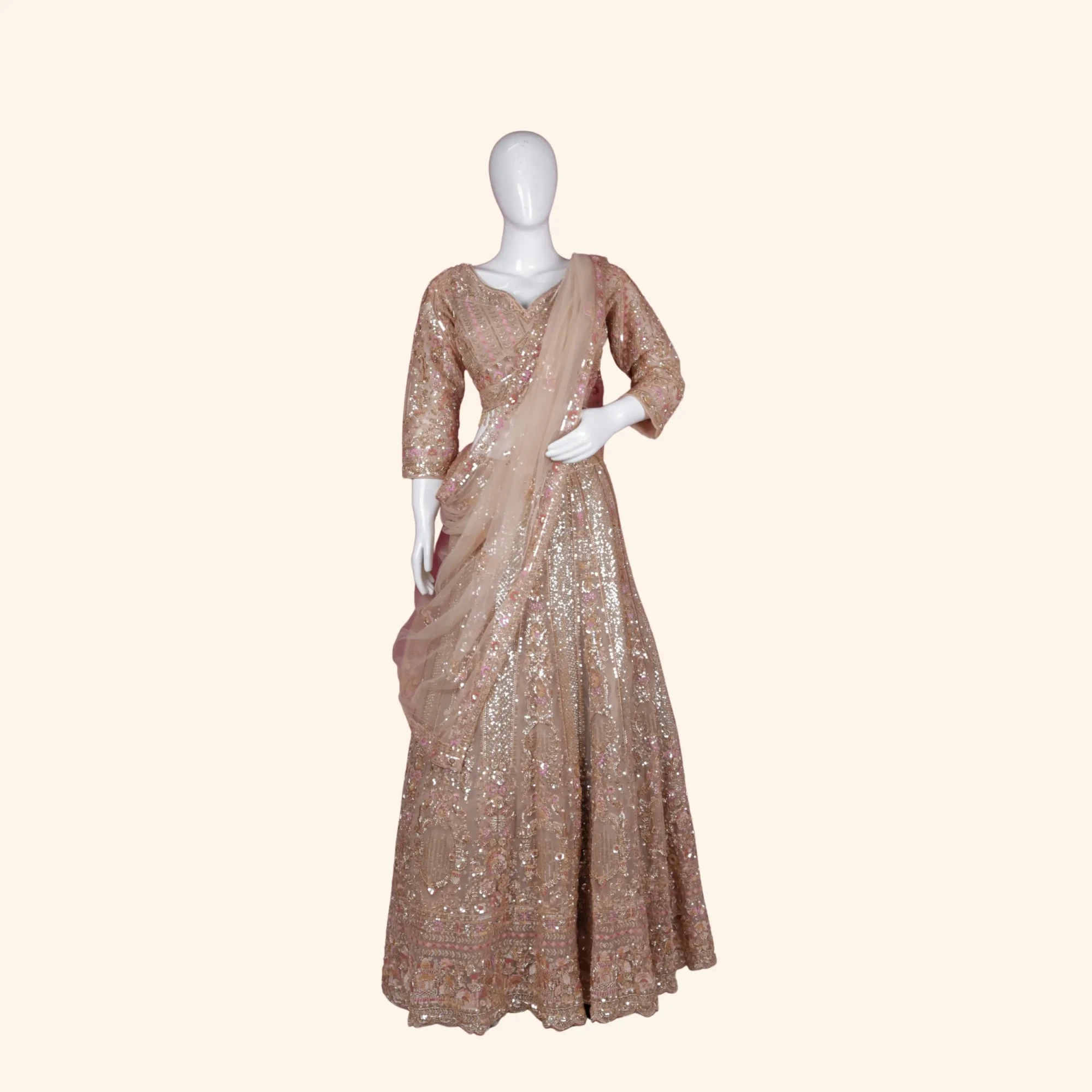 Rose Gold Sequined Designer Lehenga (1) Rose Gold Sequined Designer Lehenga (1)