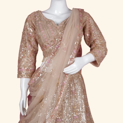 Rose Gold Sequined Designer Lehenga (2)