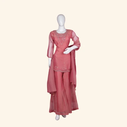 Rose Pink Chanderi Silk Embroidered Sharara Set (1)
