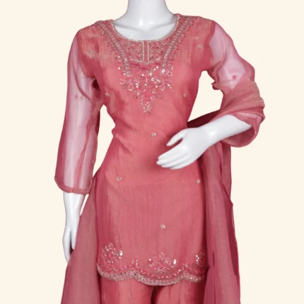 Rose Pink Chanderi Silk Embroidered Sharara Set (2)