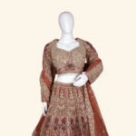 Rust Orange & Gold Traditional Peacock Embroidered Bridal Lehenga (2)