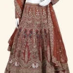 Rust Orange & Gold Traditional Peacock Embroidered Bridal Lehenga (3)