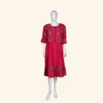 Rust Red Printed Layered Long Frock (1)