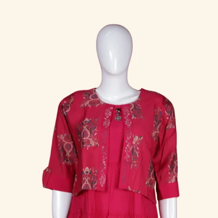 Rust Red Printed Layered Long Frock (2)