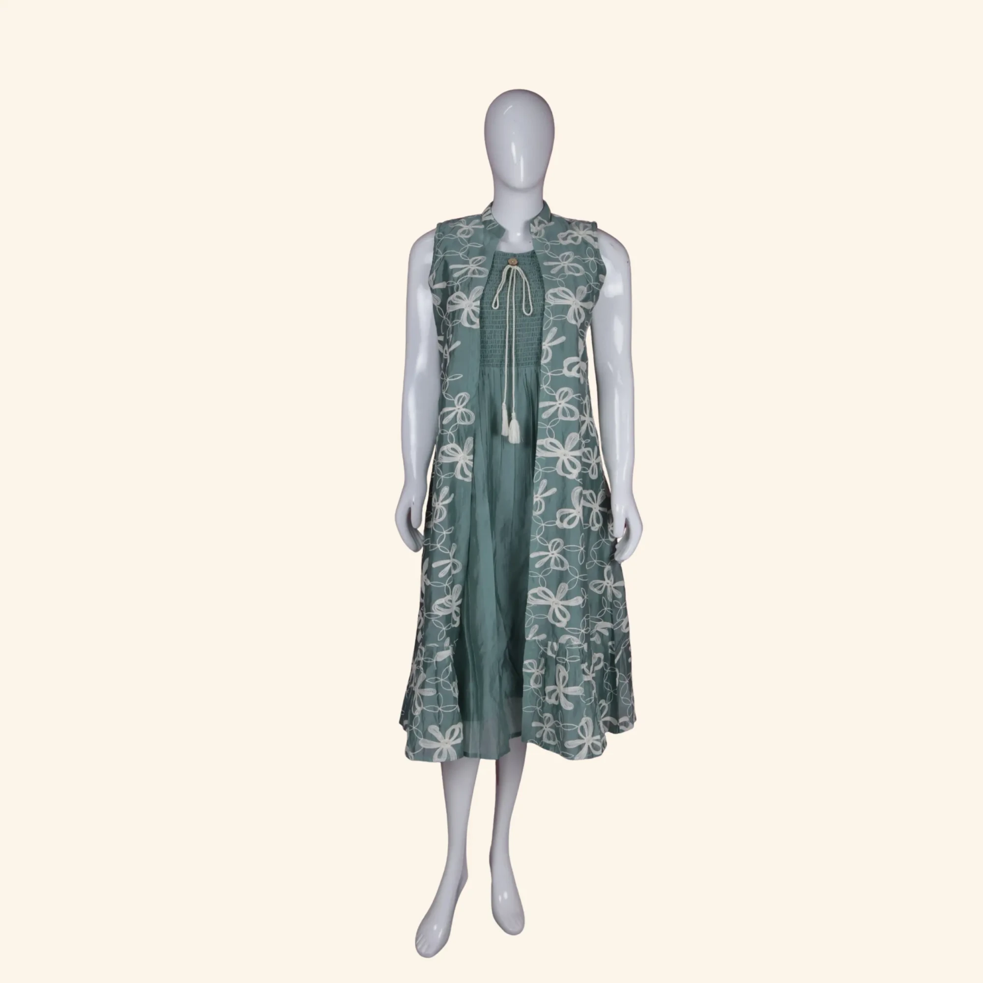 Sage Green Embroidered Layered Long Frock (1) Sage Green Embroidered Layered Long Frock (1)