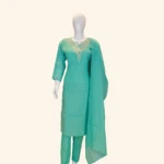 Sea Blue Roman Silk Kurti Set (1)