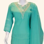 Sea Blue Roman Silk Kurti Set (2)