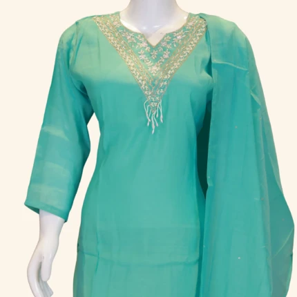 Sea Blue Roman Silk Kurti Set (2)