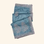 Slate Blue Embroidered Tissue Saree (1)