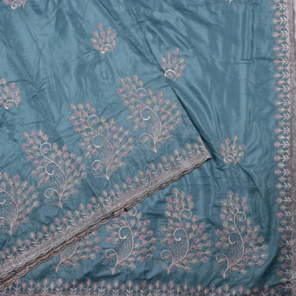 Slate Blue Embroidered Tissue Saree (3)