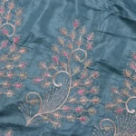 Slate Blue Embroidered Tissue Saree (5)