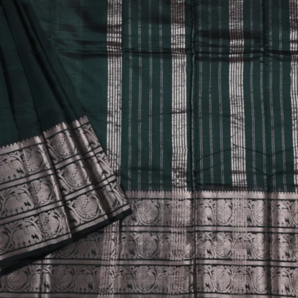 Turquoise Blue Elephant & Peacock Motif Mangalagiri Saree (2)