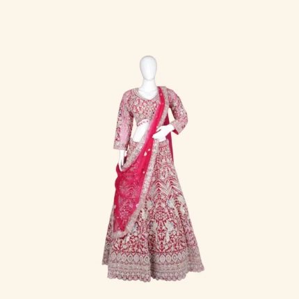 Vibrant Magenta Sequined Embroidered Bridal Lehenga (1)