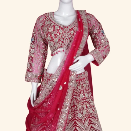 Vibrant Magenta Sequined Embroidered Bridal Lehenga (2)