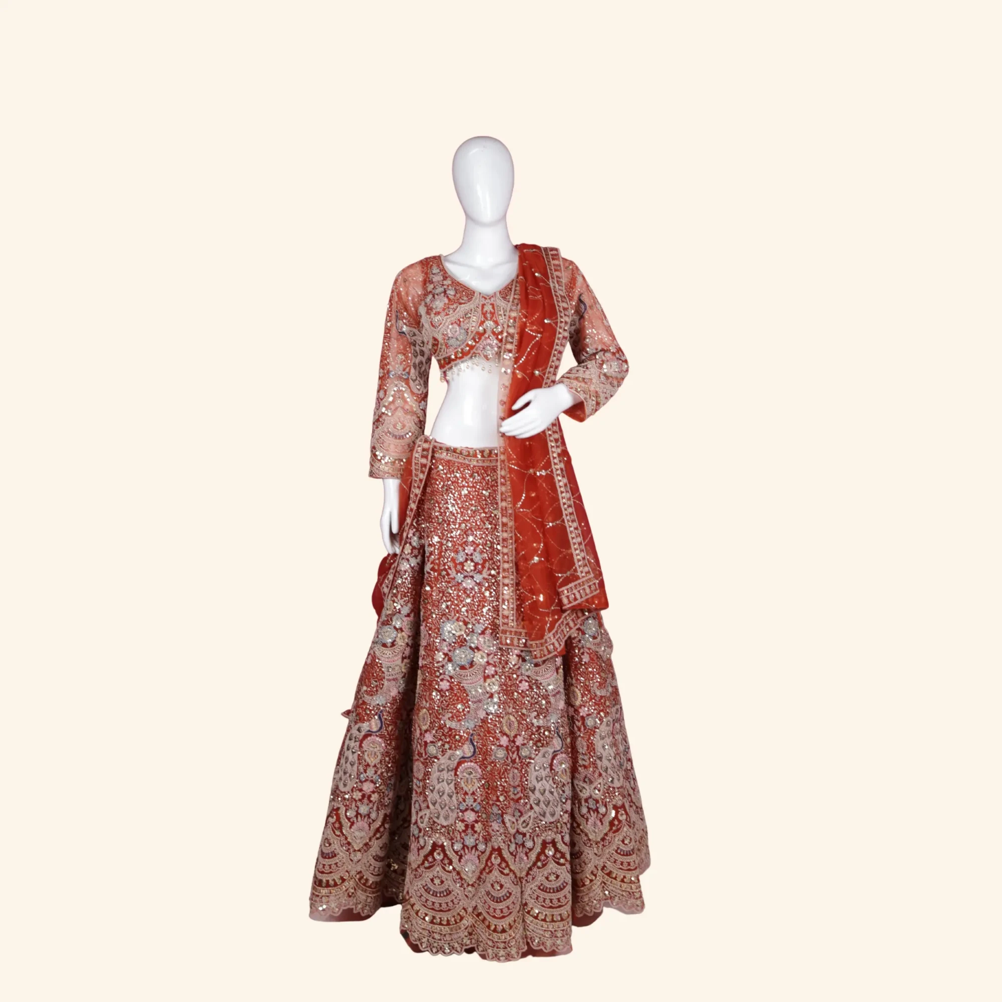 Vibrant Orange & Silver Sequined Bridal Lehenga (1) Vibrant Orange & Silver Sequined Bridal Lehenga (1)