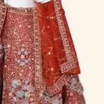 Vibrant Orange & Silver Sequined Bridal Lehenga (4)