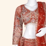 Vibrant Orange & Silver Sequined Bridal Lehenga (5)