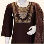 Wine Vichithra Silk Kurti Set (2)