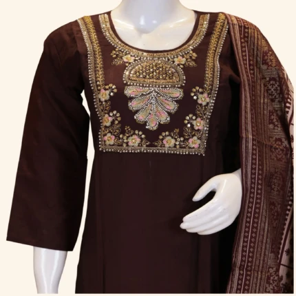 Wine Vichithra Silk Kurti Set (2)